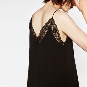 Zara Basic Elegant Black Lace Trim V-Neck & Back Camisole Top X-Small
